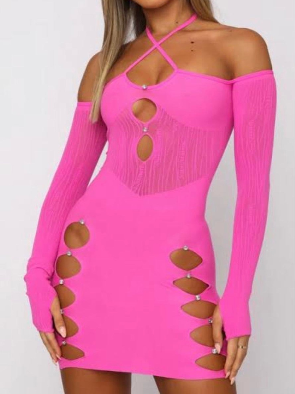 Hot Pink Cutout Bodycon Dress - Unbranded